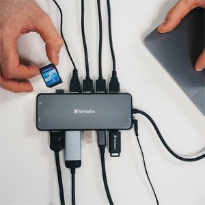 Docking station Verbatim USB Type-C per Monitor - Compatibilita carica - Lettore schede di memoria - SD, microSD - 3 Displ
