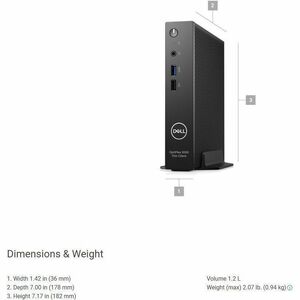 Dell OptiPlex 3000 Thin Client - Intel Pentium Silver N6005 Quad-core (4 Core) 2 GHz - Standard Black - Intel Chip - 8 GB