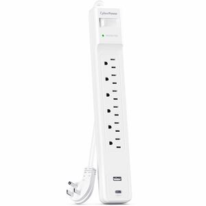 CyberPower CSP604UCW Home Office Surge Protector with 1500 J Surge Suppression - Clamping Voltage 800V, 4 ft Cord, NEMA 5-