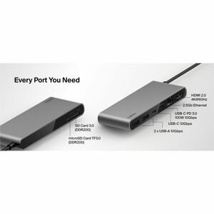 Belkin Connect 8-Port USB-C Hub with 2.5Gb Ethernet, Space Gray - for Workstation, Notebook, Tablet, Smartphone, Monitor -