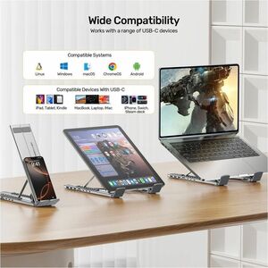 Foldable Laptop Stand with Docking Station (2USB-A 5Gbps + USB-C 5Gbps + HDMI 4K 60Hz + SD/Micro SD + PD 100W)