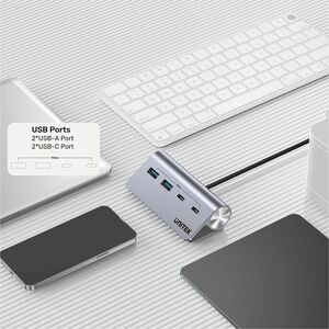 Unitek uHUB H1337A USB Hub - USB Type C - 640 MB/s - Desktop, Notebook, Flash Drive, Printer - Space Gray - 4 Total USB Po