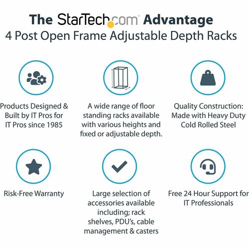 StarTech.com 4-Post 18U Mobile Open Frame Server Rack, 19" Network Rack with Casters, Rolling Rack for Computer/AV/Data/IT