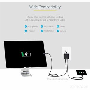 StarTech Travel USB Wall Charger - 2 Port - Black - Universal Travel Adapter - International Power Adapter - USB Charger -