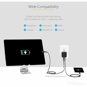 StarTech.com Travel USB Wall Charger - 2 Port - Black - Universal Travel Adapter - International Power Adapter - USB Charg