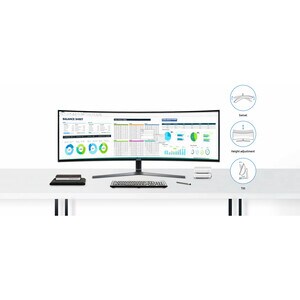 Samsung C49HG90DMU Curved Screen LCD Monitor - 32:9 - Matte Black - 124.2 cm (48.9") Viewable - Quantum Dot LED Backlight 