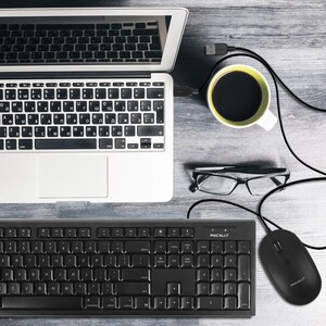 Macally USB Optical Quiet Click Mouse for Mac/PC Black - Optical - Cable - Black - USB - 2400 dpi - Scroll Wheel - Symmetr