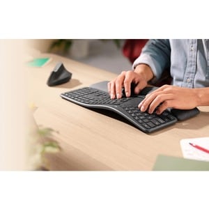 Logitech ERGO K860 Keyboard - Wireless Connectivity - Danish, Norwegian, Swedish, Finnish - QWERTY Layout - Graphite - Blu