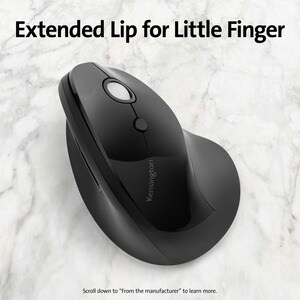 Kensington Pro Fit Ergo Vertical Wireless Mouse - Wireless - Radio Frequency - Black - USB - 1600 dpi - Scroll Wheel - 6 B