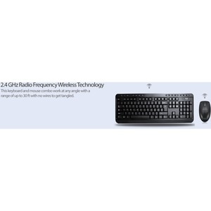 Adesso Antimicrobial Wireless Desktop Keyboard and Mouse - USB Membrane Wireless RF 2.40 GHz Keyboard - 104 Key - English 