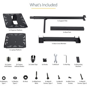 StarTech.com Mobile Projector and Laptop Stand/Cart, Heavy Duty Portable Projector Stand/Presentation Cart (22lb/shelf), H