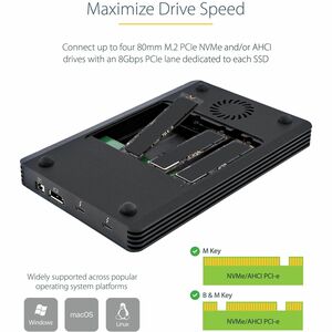 StarTech.com 4 Bay Thunderbolt 3 NVMe Enclosure, For M.2 NVMe SSD Drives, 1x DisplayPort Video and 2x TB3 Downstream Ports