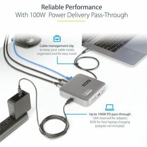 StarTech.com USB-C Multiport Adapter, Dual 4K 60Hz HDMI, 2-Port USB-A/USB-C 10Gbps Hub, 100W PD, GbE, SD, Travel Docking S