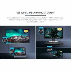 TrueReach 4K@120Hz USB-C HDMI Extender over CAT6/CAT6a/Cat7 Ethernet Cable - USB 3.1 Type C Transmitter & HDMI Receiver - 