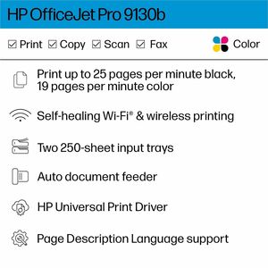 HP Officejet Pro 9130b Wired & Wireless Inkjet Multifunction Printer - Color - Cement - Copier/Fax/Printer/Scanner - 4800 