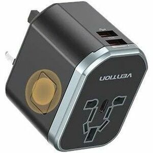 Vention FJC 1.84 kW AC Adapter - Box - Universal Adapter - 1 USB - 2 USB Type-C - 120 V AC, 230 V AC Input - 5 V DC, 9 V D