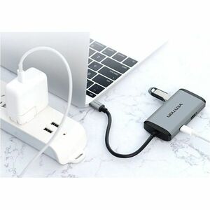 Vention CNCHB USB Type C Docking Station for Flash Drive, TV - Charging Capability - Grey - Portable - 4K, HD - 3840 x 216