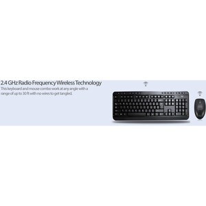 Adesso Wireless Desktop WKB-1320CB Keyboard & Mouse - English (US) - 1 Each - USB Membrane Wireless RF 2.40 GHz Keyboard -