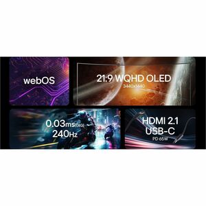 LG UltraGear 39GX90SA-W 39" (99.1 cm) Class UW-QHD Curved Screen Gaming OLED Monitor - 21:9 - Black - 39" (99.1 cm) Viewab