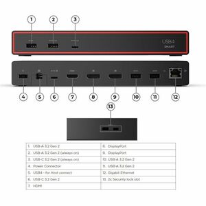 Lenovo SmartDock 5500 11 Port(s) USB4 Docking Station for Monitor, Notebook, Mobile Workstation - Charging Capability - 13