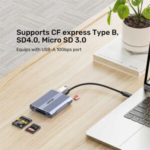 Unitek 2 Slot(s) Flash Drive/Flash Card Reader - USB Type C - 1 - 1.95 TB Flash Drive - 10 GB/s - microSD, CompactFlash, m