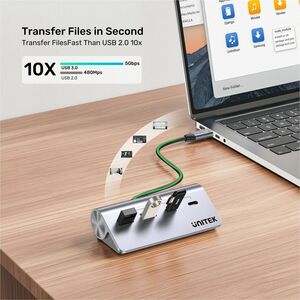 Unitek uHUB H1337A USB Hub - USB Type C - 640 MB/s - Desktop, Notebook, Flash Drive, Printer - Space Gray - 4 Total USB Po