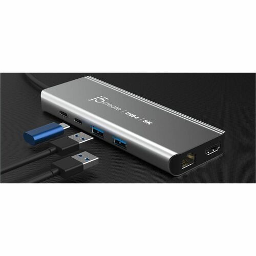 j5create JCD403-N USB4 Docking Station for Monitor, Notebook - Charging Capability - Space Gray - 4K, 8K - 7680 x 4320 - 4