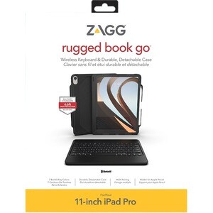 ZAGG Rugged Book Go Tastatur/Cover (Buchfalz) für 27,9 cm (11 Zoll) Apple iPad Pro Tablet - Schwarz - Sturzsicher