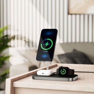 Alogic MagSpeed 3-in-1 Wireless 15W Charging Station - 1 - LED Indicator, Fast Charge Mode, Safety, Magnetic