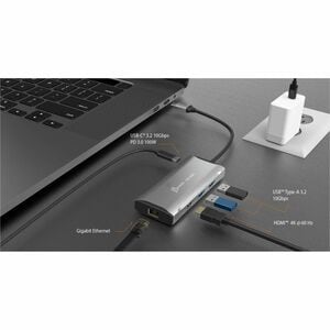 j5create USB 3.2 Gen 1 (3.1 Gen 1) Type-C Docking Station for Notebook - 100 W Power Supply - Grey - 4K - 3840 x 2160 - 2 
