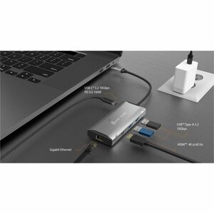 j5create USB 3.2 Gen 1 (3.1 Gen 1) Type-C Docking Station for Notebook - 100 W Power Supply - Grey - 4K - 3840 x 2160 - 2 