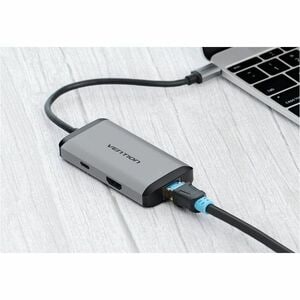 Vention CNCHB USB Type C Docking Station for Flash Drive, TV - Charging Capability - Grey - Portable - 4K, HD - 3840 x 216
