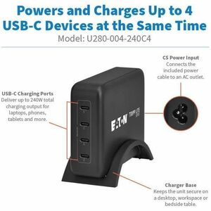 Tripp Lite series U280-004-240C4 240W Charging Station - 240 W - North America - 3 ft Cable - 120 V AC, 230 V AC Input - 5