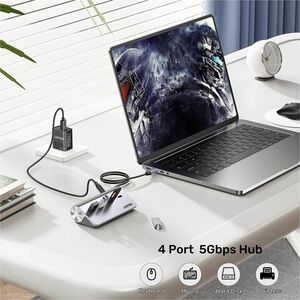 Unitek uHUB H1337A USB Hub - USB Type C - 640 MB/s - Desktop, Notebook, Flash Drive, Printer - Space Gray - 4 Total USB Po