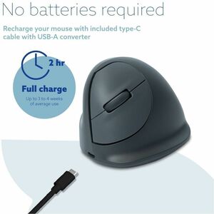 R-Go HE Basic Vertical Mouse Maus - Bluetooth - USB-Typ C - Optisch - 3 Taste(n) - Grau - Mac, Windows - Kabel/Drahtlos - 
