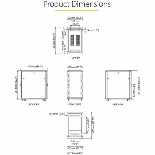 StarTech.com 4-Post 22U Server Rack Cabinet, 19" Data Rack Cabinet for Computer / IT Equipment, Home Network Rack, Half He