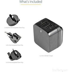 StarTech Travel USB Wall Charger - 2 Port - Black - Universal Travel Adapter - International Power Adapter - USB Charger -