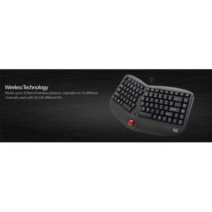 Adesso Tru-Form Media 3150 - 2.4 GHz Wireless Ergo Trackball Keyboard - Wireless Connectivity - RF - Compact - 30 ft - 2.4