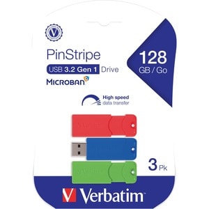 128GB PinStripe USB 3.2 Gen 1 Flash Drive - 3pk - Red, Green, Blue - 128GB - 3pk - Red, Green, Blue