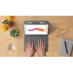 Logitech Combo Touch Keyboard/Cover Case for 25.9 cm (10.2") Apple, Logitech iPad (7th Generation) Tablet - Graphite - Spi