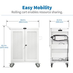 Tripp Lite by Eaton Safe-IT Multi-Device UV Charging Cart, Hospital-Grade, 32 AC Outlets, Laptops, Chromebooks, Antimicrob