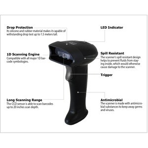 Adesso NuScan NuScan 2500CU Healthcare, Library, Retail, Warehouse Handheld Barcode Scanner - Cable Connectivity - USB Cab