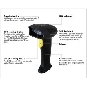 Adesso NuScan NuScan 2500TU Healthcare, Warehouse, Logistics Handheld Barcode Scanner - Cable Connectivity - USB Cable Inc