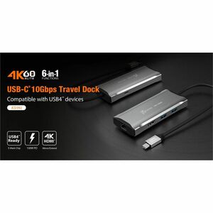 j5create Estação de ancoragem para Notebook - 100 W Fonte de alimentação - Cinzento - 4K - 3840 x 2160 - 2 x Portas USB ti