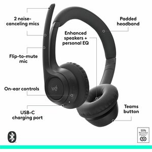 Logitech Zone 305 for Business, Wireless Bluetooth Headset With Microphone, Native Bluetooth, for Microsoft Teams, Black -