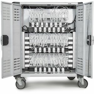 Rocstor Volt C42 Pre-Wired Charging Cart with Intelligent Power Charging 90W - 3 Shelf - 3 Drawer - Push Handle Handle - 4