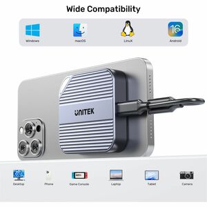 Unitek S1244AGY01 Drive Enclosure PCI Express NVMe, M.2 - USB Type C Host Interface - UASP Support - Space Gray - 1 x SSD 