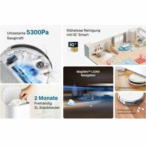 Tapo RV20 Max Plus Schnurlos Saugroboter/Moproboter - Weiß - 3 l Staubkapazität - 300 ml Wassertankkapazität - Bürste - Te