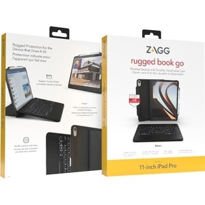 ZAGG Rugged Book Go Tastatur/Cover (Buchfalz) für 27,9 cm (11 Zoll) Apple iPad Pro Tablet - Schwarz - Sturzsicher