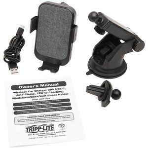 Tripp Lite Wireless Car Charger 15W USB C w/ Windshield Dash Phone Holder - 5 V DC, 12 V DC Input - Input connectors: USB